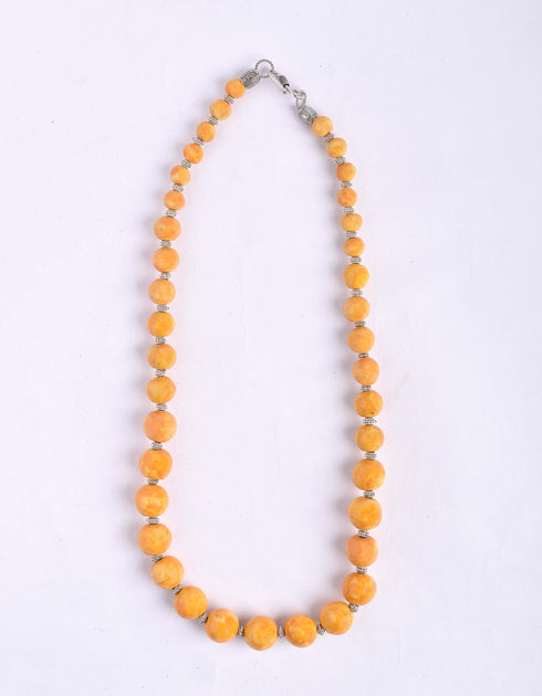Blue Pottery Full Bead Necklace (Yellow)